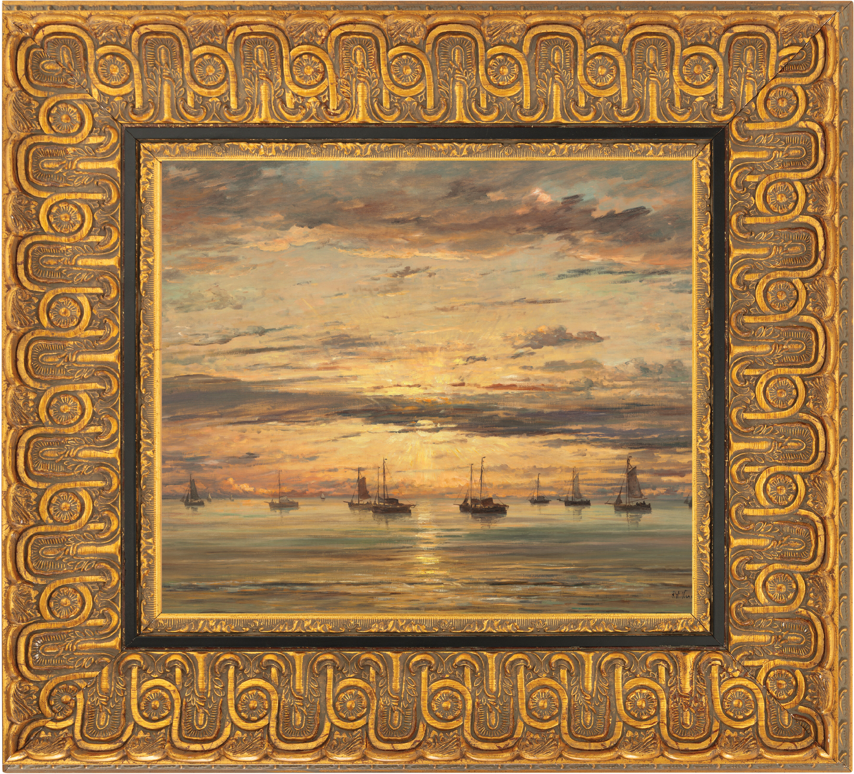 Sunset at Scheveningen: A Fleet of Fishing Vessels at Anchor