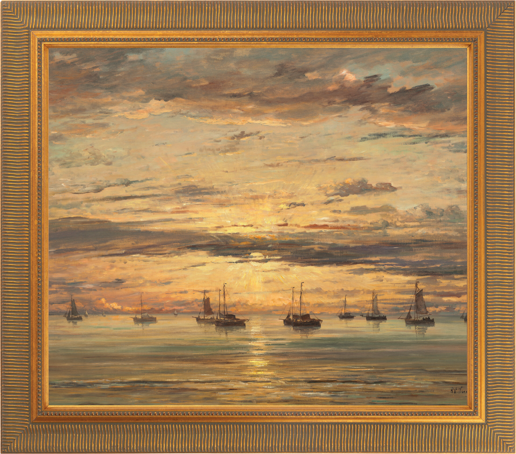 Sunset at Scheveningen: A Fleet of Fishing Vessels at Anchor