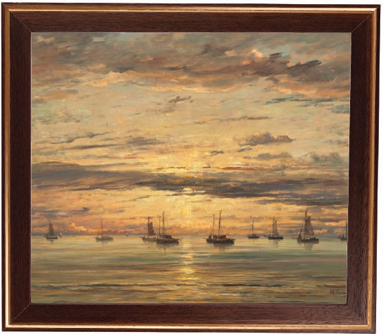 Sunset at Scheveningen: A Fleet of Fishing Vessels at Anchor